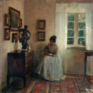 Interior With A Reading Lady by Carl Vilhelm Holsoe