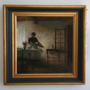 Interior With A Woman Holding A Tray