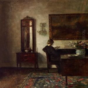 Interior With A Woman In A Black Dress Reading by Carl Vilhelm Holsoe