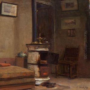Interior With An Open Stove by Carl Vilhelm Holsoe