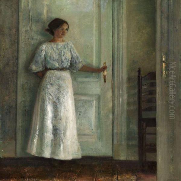Interior With The Artist'swife In A White Dress - view 1