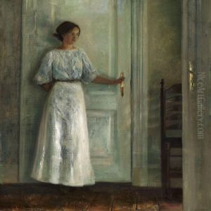 Interior With The Artist'swife In A White Dress by Carl Vilhelm Holsoe