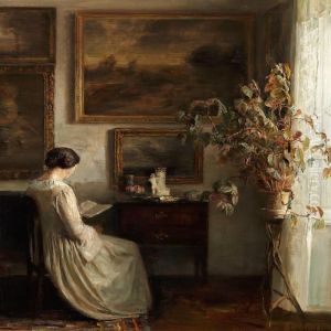 Interior With A Readingwoman Dressed In White by Carl Vilhelm Holsoe