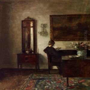 Interior With A Woman In Ablack Dress Reading by Carl Vilhelm Holsoe