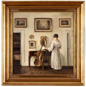 Interior Med Lasande Kvinna by Carl Vilhelm Holsoe