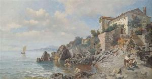 Sudliche Kustenlandschaft Mit Einer Villa by Georg Holub