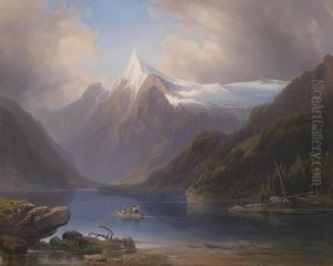 Mountain Lake With View Of Snow-covered Mountains by Joseph Holzer
