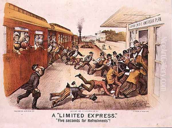 A Limited Express,Five Seconds for Refreshments, pub. by Currier and Ives in New York, 1884 - view 1