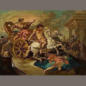 Tulia Driving Her Chariot Over The Body Of Her Dead Father by Abraham Danielsz. Hondius