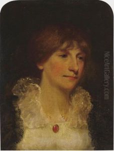 Portrait Of A Lady, Bust-length, In A White Chemise With A Black Coat by John Hoppner