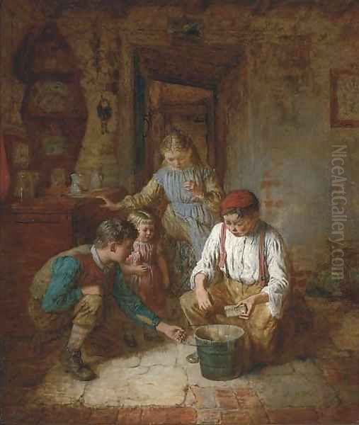 Children in a cottage interior - view 1