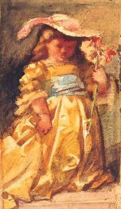 A young Girl holding a Flower by Louisa Anne, Marchioness of Waterford