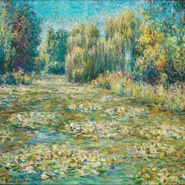 Impressionistic Summer Landscape With Water Lilies In A Stream, Presumably From Giverny - view 1