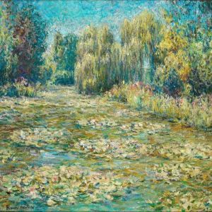 Impressionistic Summer Landscape With Water Lilies In A Stream, Presumably From Giverny by Blanche Hoschede-Monet