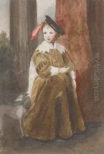 Portrait of a boy, small full-length, in a brown dress, by a greyhound