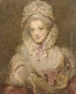 Portrait of a lady, half-length, with a pink ribbon