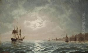 Constantinople At Sunset With An Armed Merchantman And Other Shipping On The Bosphorous by Edward Hoyer