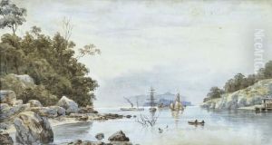 Sydney Harbour With A View Of Fort Denison by John Barr Clarke Hoyte