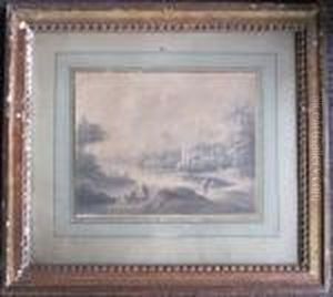 Scene Animee Au Bord D'un Lac by Jean Huber