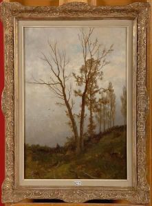 Bergere Et Son Troupeau Sur Un Chemin De Campagne by Edouard Jules Joseph Huberti