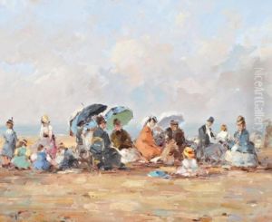 Elegantes A La Plage by Jean-Baptiste Huet