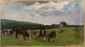 Vaches Au Pre by Paul Huet