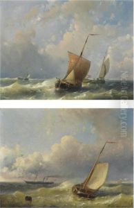 Dutch Fishing Barges In An Offshore Swell