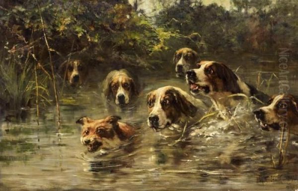 Hounds Chasing A Fox In The Water - view 1