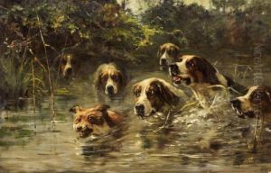 Hounds Chasing A Fox In The Water by John Frederick Ii Hulk