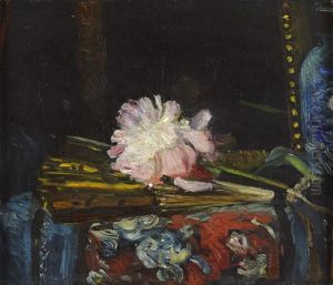 Peonies And Fan by George Leslie Hunter