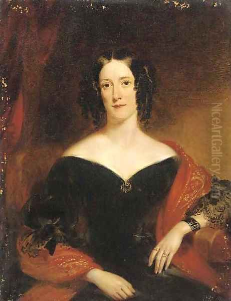 Portrait of Marie Louise McMullin, nee Lenferna de Laresta, seated three-quarter-length, in a black dress and red shawl - view 1