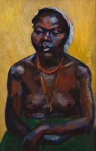 Sitzende Afrikanerin Vor Gelbem Hintergrund by Julius Huther