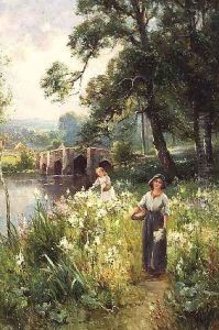 Picking Flowers by the River by Ernst Walbourn