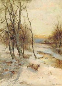 Sheep in a winter landscape, evening Sheep in a winter landscape, evening