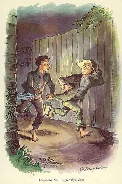 Huck and Tom ran for their lives', illustration from 'The Adventures of Tom Sawyer by Mark Twain (1835-1910) - view 1