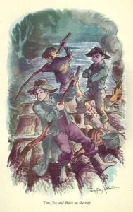 Tom, Joe and Huck on the Raft', illustration from 'The Adventures of Tom Sawyer by Mark Twain (1835-1910)