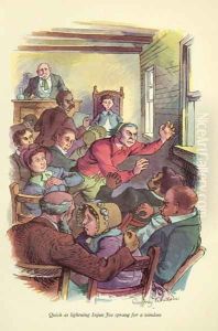 Quick as lightning Injun Joe sprang for a window', illustration from 'The Adventures of Tom Sawyer by Mark Twain (1835-1910) by Geoffrey Whittam
