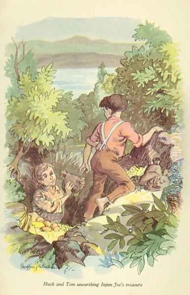 Huck and Tom unearthing Injun Joe's treasure', illustration from 'The Adventures of Tom Sawyer by Mark Twain (1835-1910) - view 1