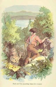 Huck and Tom unearthing Injun Joe's treasure', illustration from 'The Adventures of Tom Sawyer by Mark Twain (1835-1910) by Geoffrey Whittam