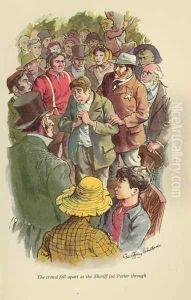 The crowd fell apart as the Sheriff led Potter through', illustration from 'The Adventures of Tom Sawyer by Mark Twain (1835-1910) by Geoffrey Whittam