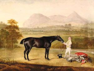Mr. David Pugh's Grouse held by a groom by Thomas Weaver