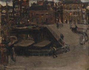 View Of The Damrak, Amsterdam, At Night by Isaac Lazarus Israels