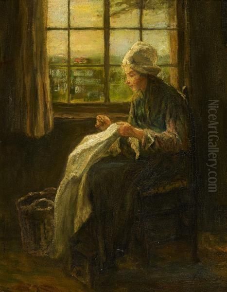 Woman Knitting By The Window - view 1