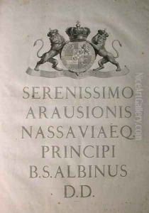 Albinus I, Dedication page, from 'Tabulae sceleti et musculorum corporis humani', by Bernhard Siegfried Albinus (1697-1770), published by J.&H. Verbeek, bibliop., Leiden, 1747 by Jan Wandelaar
