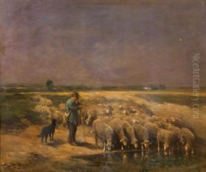 berger Et Son Troupeau by Charles Emile Jacque