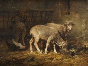 Moutons Et Poules Dans La Bergerie by Charles Emile Jacque