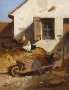 Chicken Farm In Barbizon by Charles Emile Jacque