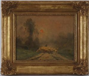 Berger Et Ses Moutons Dans Un Paysage by Charles Jacques