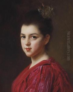 Femme A La Robe Rouge by Jacquet Gustave