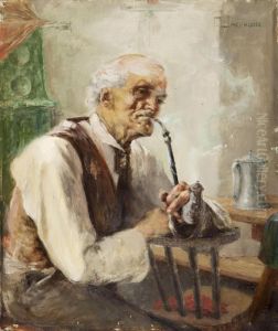 Old Man With Pipe by Georg Jakobides